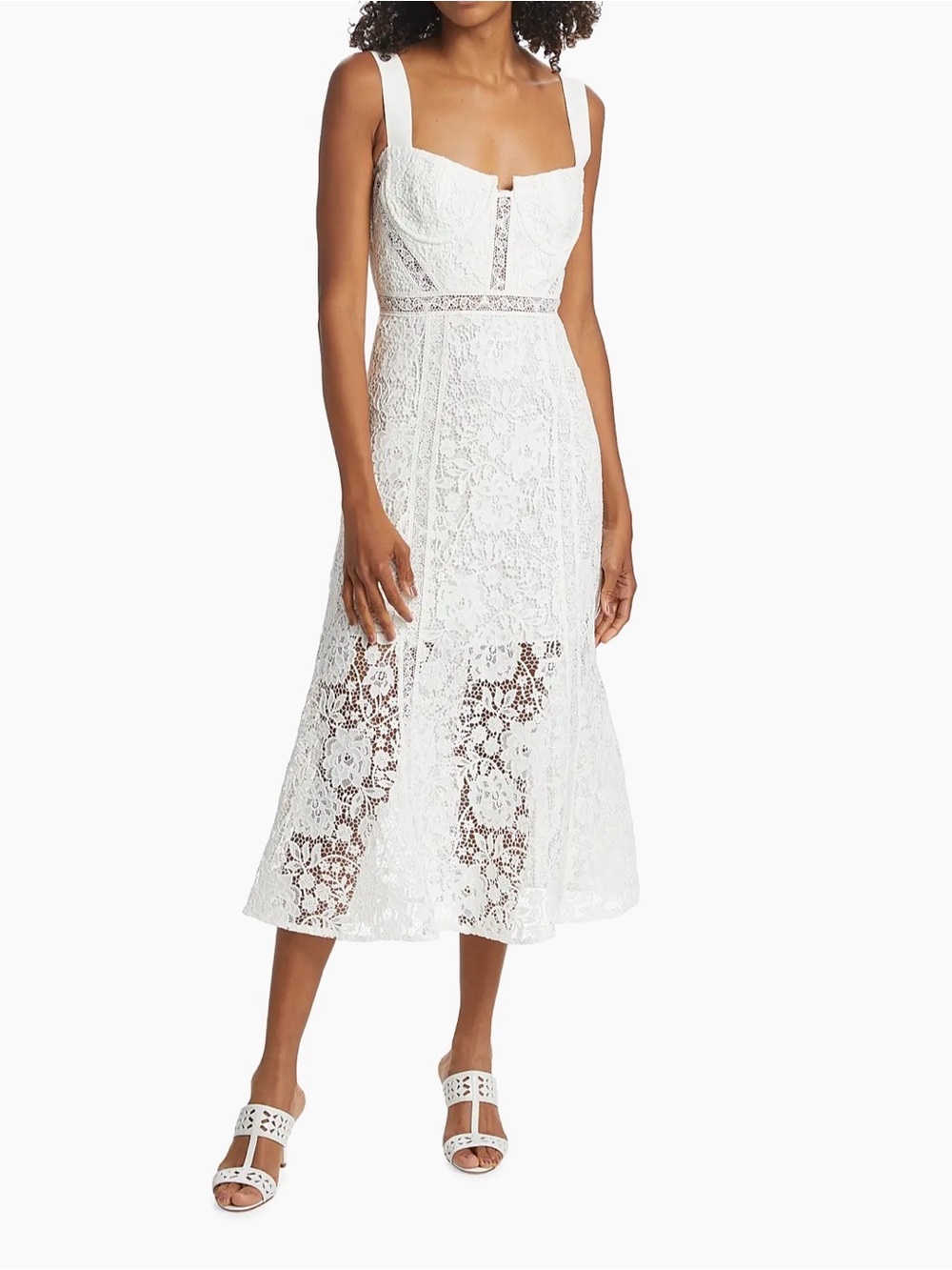 Self-Portrait White Cord Lace Flared Midi-Dress